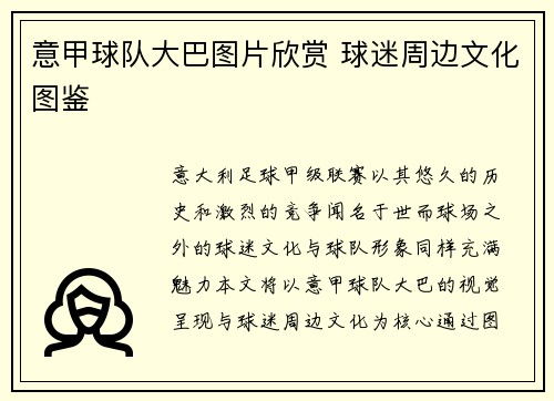 意甲球队大巴图片欣赏 球迷周边文化图鉴